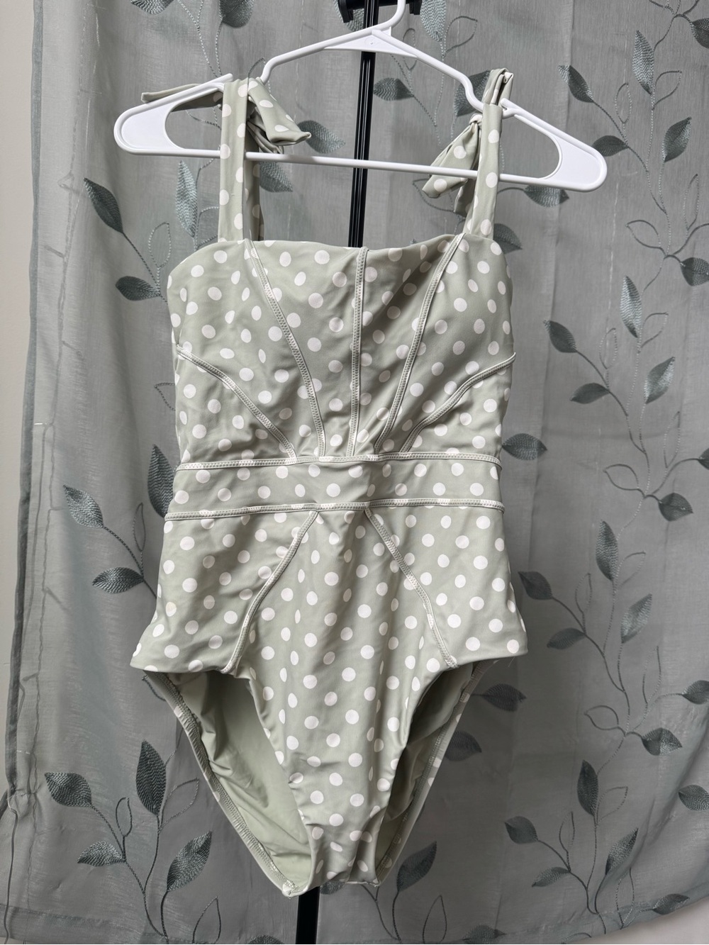 Polka Dot Tie-Strap One-Piece Swimsuit - Sage & White